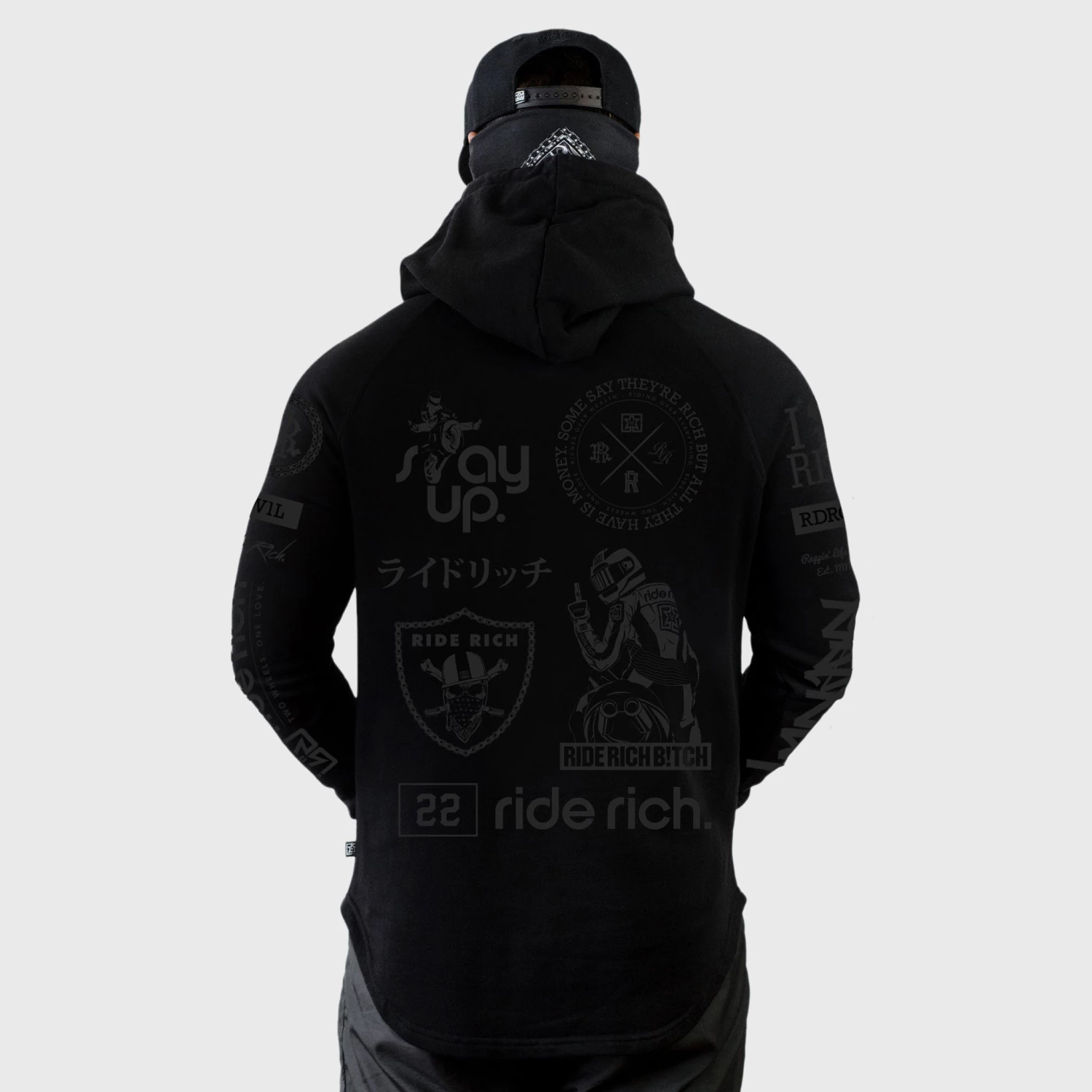 Ride Rich Premium Collection Branded V2 Scoop Pullover Hoodie {Black On Black} 4 Ride Rich Premium Collection Branded V2 Scoop Pullover Hoodie {Black On Black}