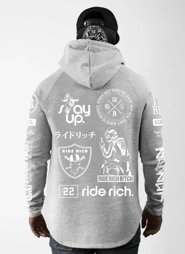 Ride Rich Branded V2 Scoop Pullover Hoodie {White On Heather Grey} Premium Collection 4 Ride Rich Branded V2 Scoop Pullover Hoodie {White On Heather Grey} Premium Collection