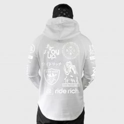Ride Rich Premium Collection Branded V2 Scoop Pullover Hoodie {White On White}