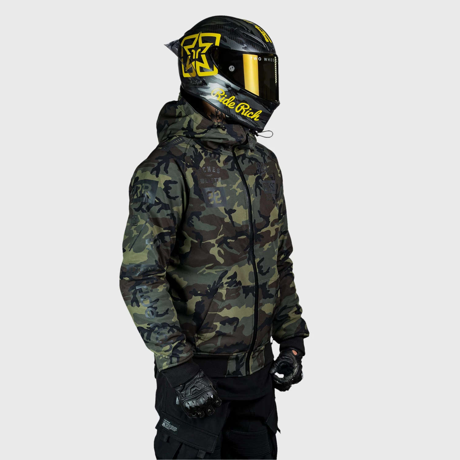 Ride Rich Regency™ Armoured Softshell Hooded Jacket {RR GP/Woodland Camo} New Arrivals 5 Ride Rich Regency™ Armoured Softshell Hooded Jacket {RR GP/Woodland Camo} New Arrivals