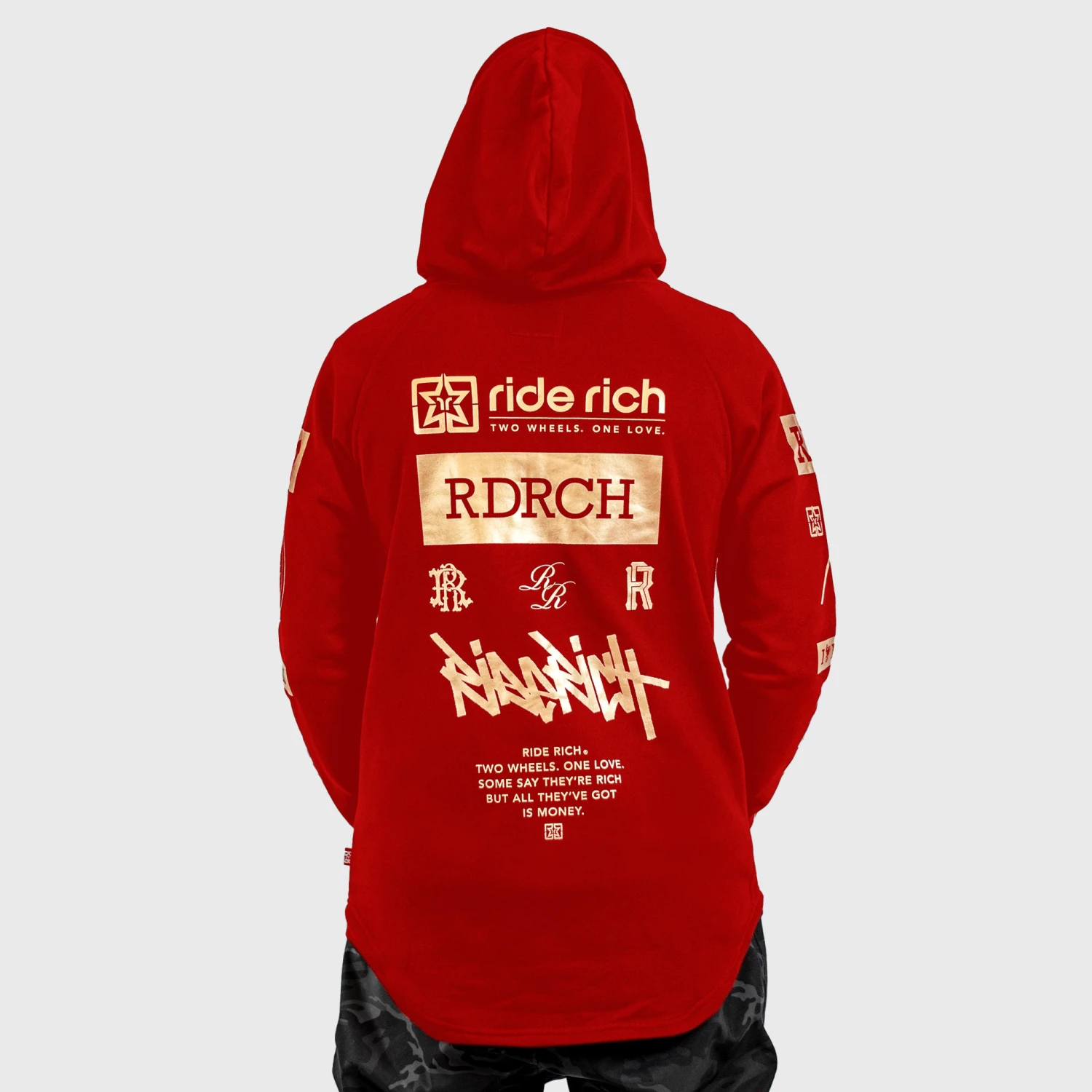 Ride Rich RR GP Scoop Pullover Hoodie {Gold On Red} 5 Ride Rich RR GP Scoop Pullover Hoodie {Gold On Red}