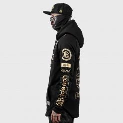 Ride Rich Premium Collection Branded V2 Scoop Pullover Hoodie {Gold On Black}