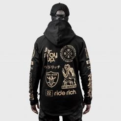 Ride Rich Premium Collection Branded V2 Scoop Pullover Hoodie {Gold On Black}