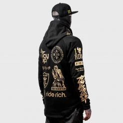 Ride Rich Premium Collection Branded V2 Scoop Pullover Hoodie {Gold On Black}