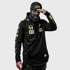 Ride Rich Premium Collection Branded V2 Scoop Pullover Hoodie {Gold On Black}
