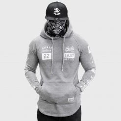 Ride Rich RR GP Scoop Pullover Hoodie {White On Heather Grey}
