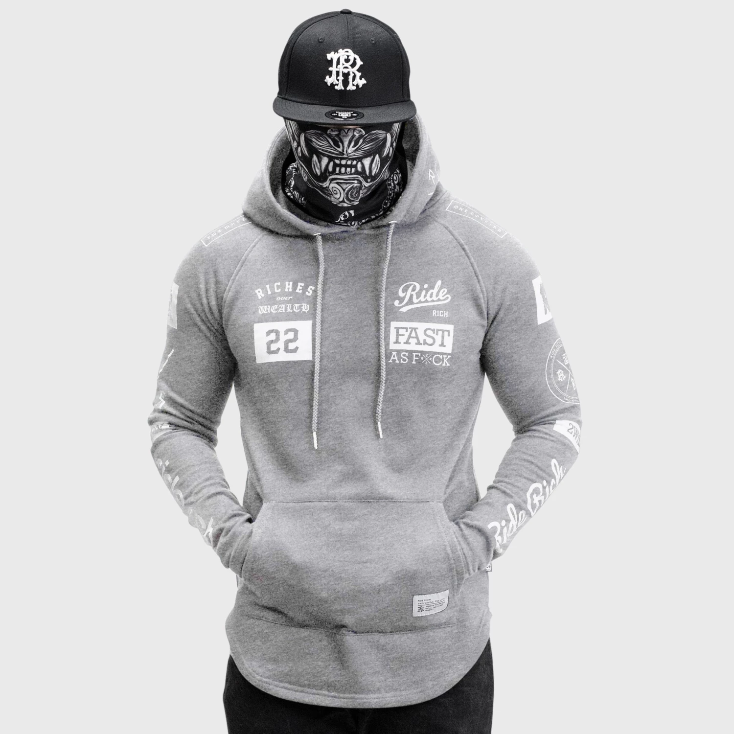 Ride Rich RR GP Scoop Pullover Hoodie {White On Heather Grey} 3 Ride Rich RR GP Scoop Pullover Hoodie {White On Heather Grey}
