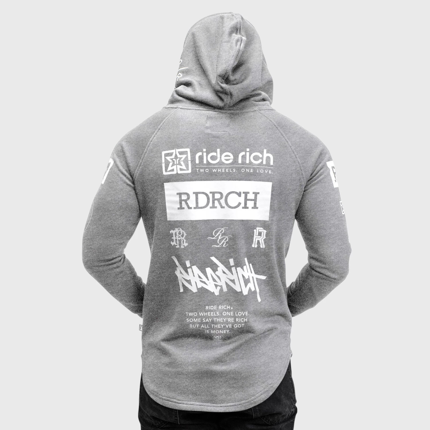 Ride Rich RR GP Scoop Pullover Hoodie {White On Heather Grey} 5 Ride Rich RR GP Scoop Pullover Hoodie {White On Heather Grey}