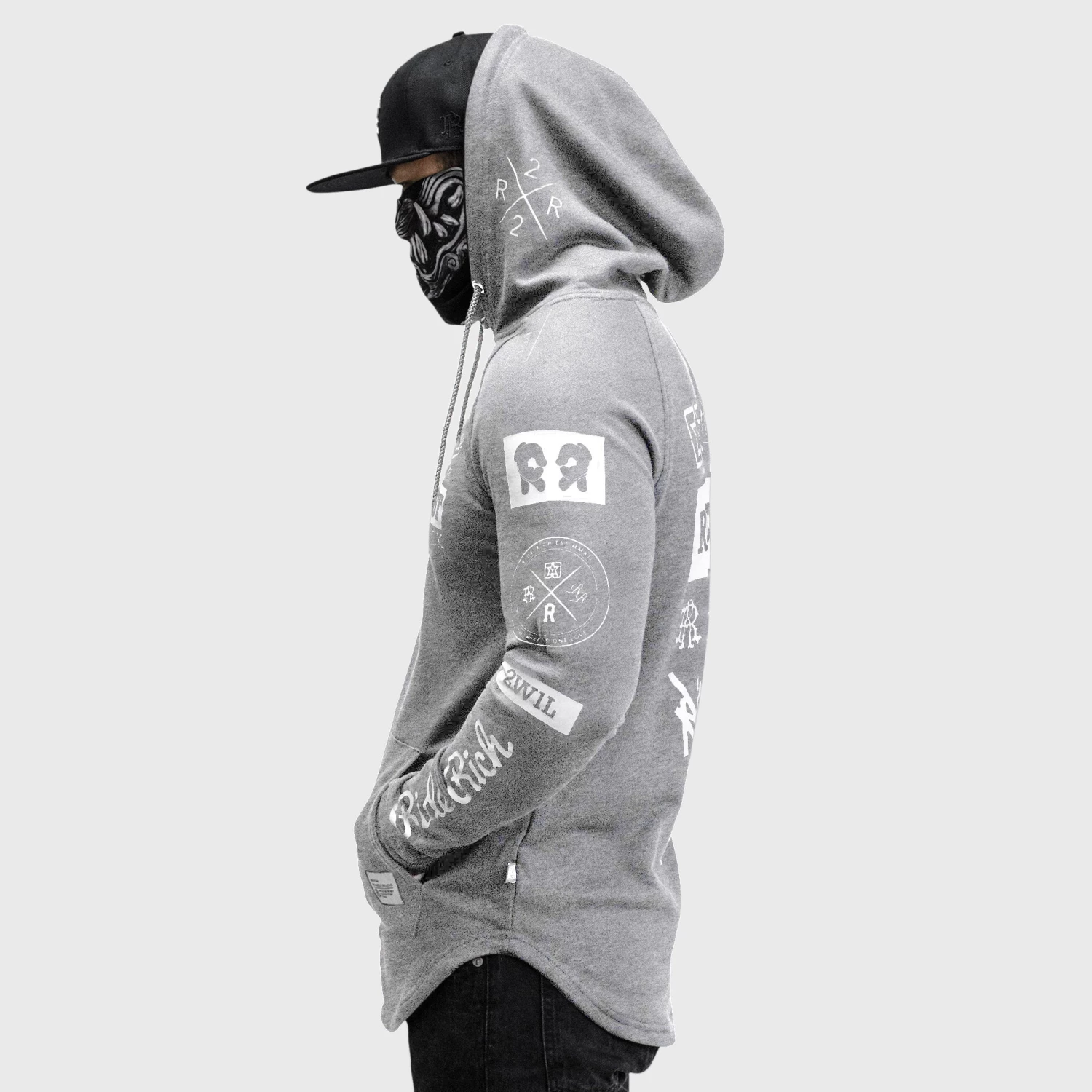 Ride Rich RR GP Scoop Pullover Hoodie {White On Heather Grey} 6 Ride Rich RR GP Scoop Pullover Hoodie {White On Heather Grey}