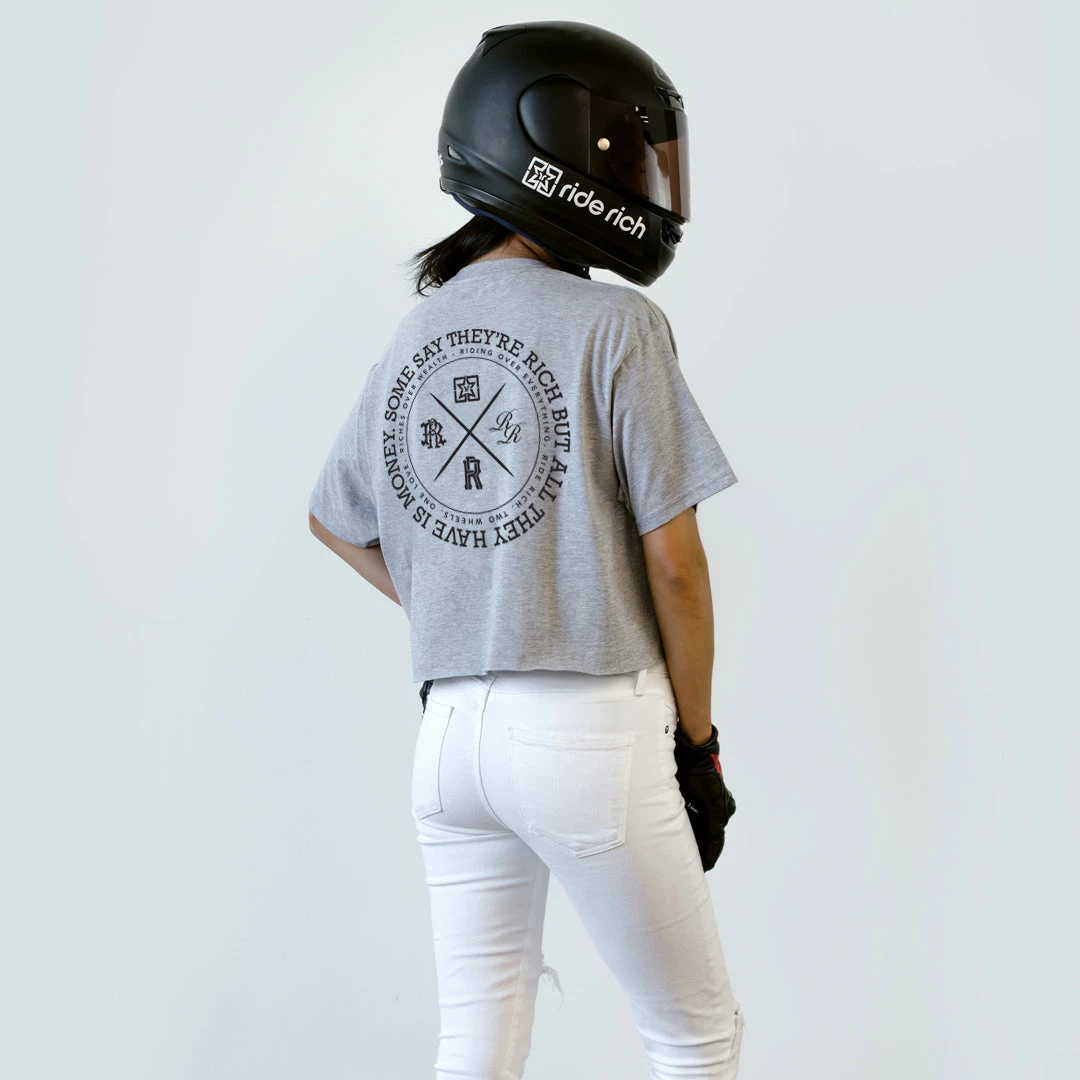 Ride Rich The Motto Crop Tee {Heather Grey} Women's Tops 4 Ride Rich The Motto Crop Tee {Heather Grey} Women's Tops