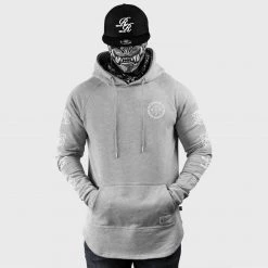 Ride Rich Premium Collection The Motto Scoop Pullover Hoodie {White On Heather Grey}