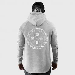Ride Rich Premium Collection The Motto Scoop Pullover Hoodie {White On Heather Grey}