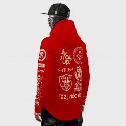Ride Rich Branded V2 Scoop Pullover Hoodie {Gold On Red}