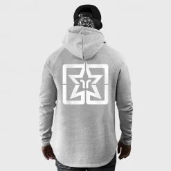 Ride Rich Premium Collection RR Squad Scoop Pullover Hoodie {White On Heather Grey}