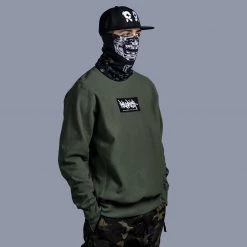 Ride Rich RR Tag Embroidered Box Crew Neck Sweatshirt {Military Green} New Arrivals