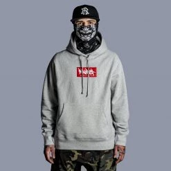 Ride Rich RR Tag Embroidered Box Pullover Hoodie {Heather Grey} New Arrivals