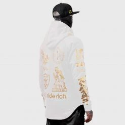 Ride Rich Branded V2 Scoop Pullover Hoodie {Gold On White} Premium Collection