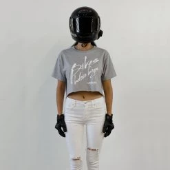 Ride Rich Women's Tops Bikes Before Boys Crop Tee {Heather Grey}