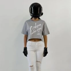 Ride Rich Women's Tops Bikes Before Boys Crop Tee {Heather Grey}