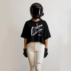 Ride Rich Women's Tops Bikes Before Boys Crop Tee {Black}