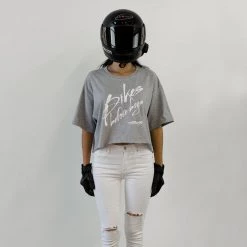 Ride Rich Women's Tops Bikes Before Boys Crop Tee {Heather Grey}