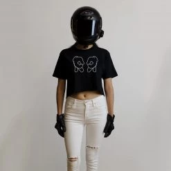 Ride Rich Rep Life On Two {Outline} Crop Tee {Black} Women's Tops