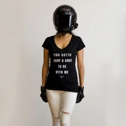 Ride Rich Drop A Knee V-Neck Tee {Black} Women's Tops